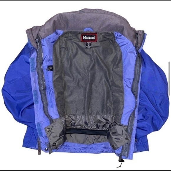 Marmot Women’s Size L Blue Hooded Winter Ski Jacket Coat w/ Gray Fleece Lining - Picture 3 of 4